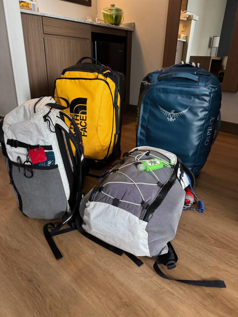Luggage, two carryon suitcases and two backpacks